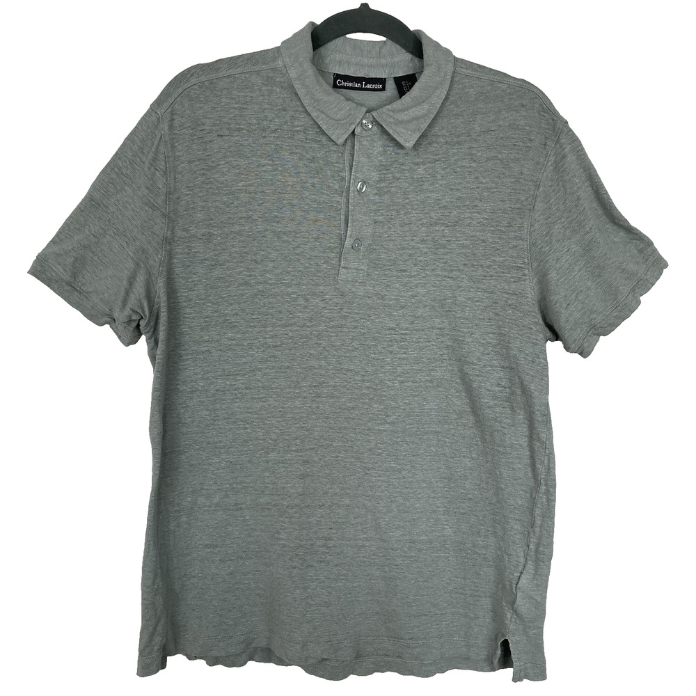 Christian Lacroix 100% Linen Polo Shirt Men's S Sage Green Soft Lightweight Golf